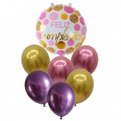 Set Globo Feliz Cumpleaños Rose Dorado  Globos Diseños