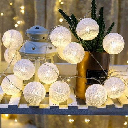 Guirnalda Esferas Luces 1,8 m Blanca  Decoración Cumpleaños y Fiestas