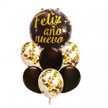 Set Globos Feliz Año Nuevo Negro Dorado  Decoración Año Nuevo