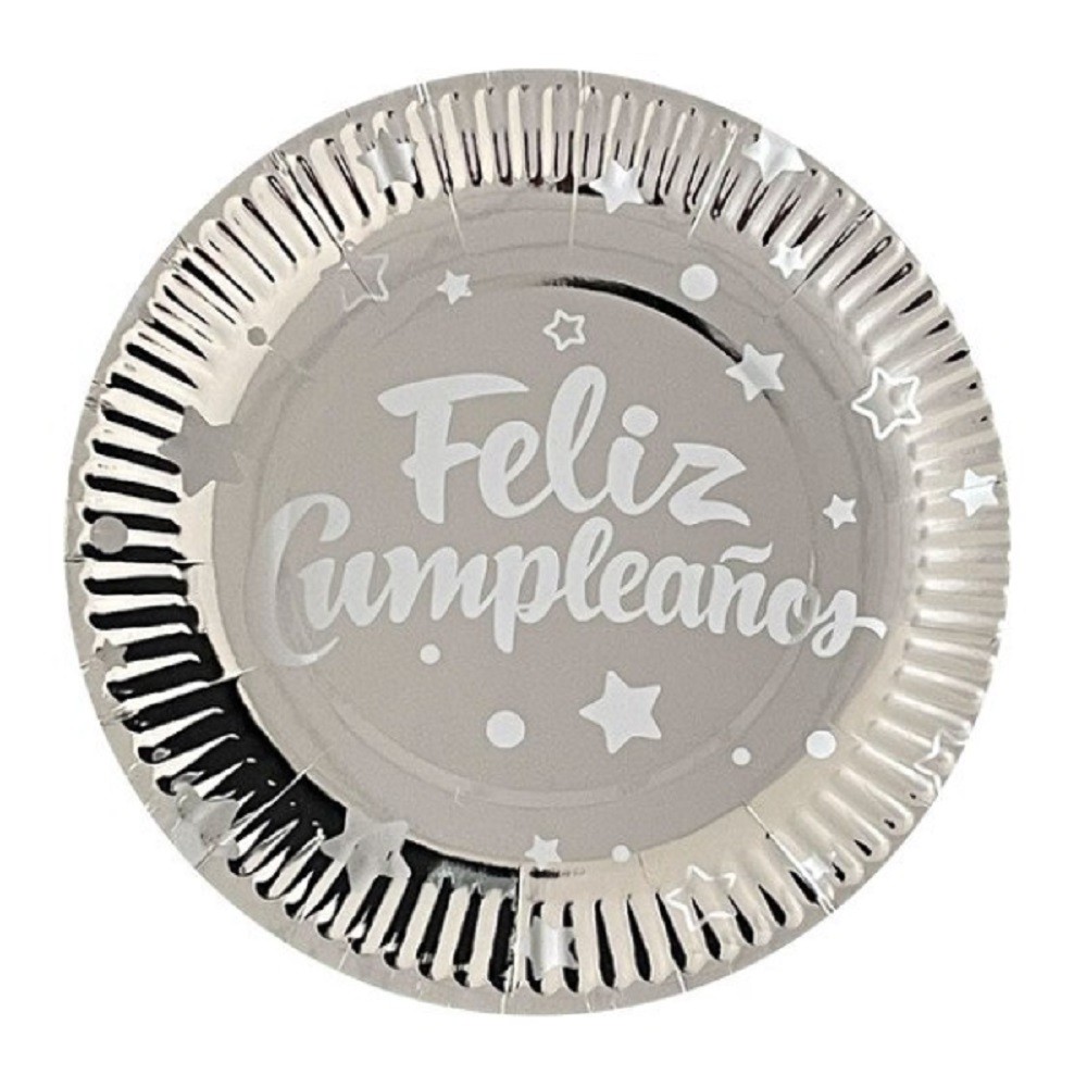 Platos de papel metalizados diseño de feliz cumpleaños — El Clon