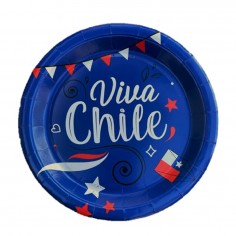 Platos Viva Chile x 6 Cotillón Activarte Decoración Chile