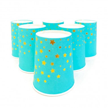 Vasos Calipso Estrellas y Lunares Dorados x 6 Cotillón Activarte Línea Metalizado