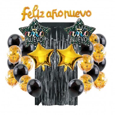 Set Decoración Negro Dorado Estrellas Año Nuevo Cotillón Activarte Cotillón Año Nuevo