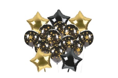 Set 15 Globos Estrella Metálico Impreso Negro Dorado  Globos Diseños
