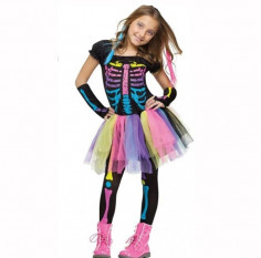 Disfraz Niñita Esqueleto Flúor Halloween  Disfraz Niñas y Niños Halloween