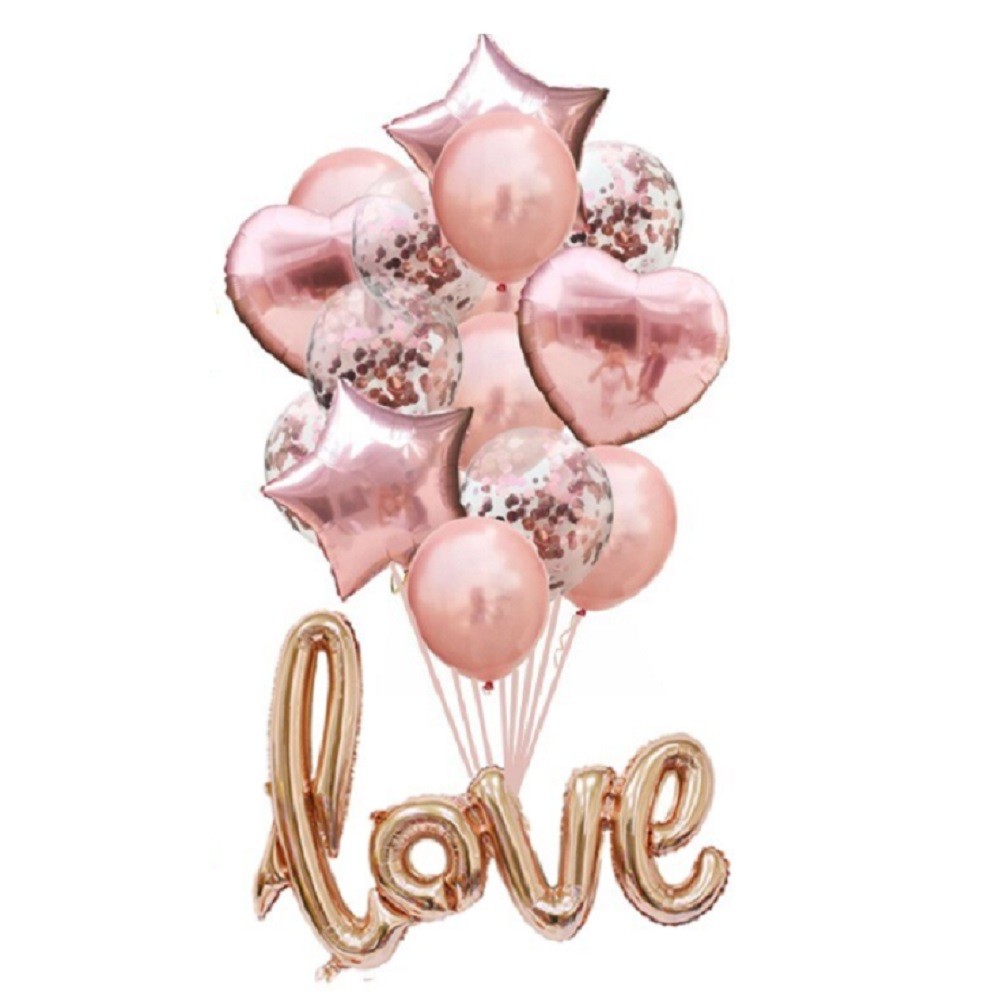 Set 15 Globos Love Rose Gold