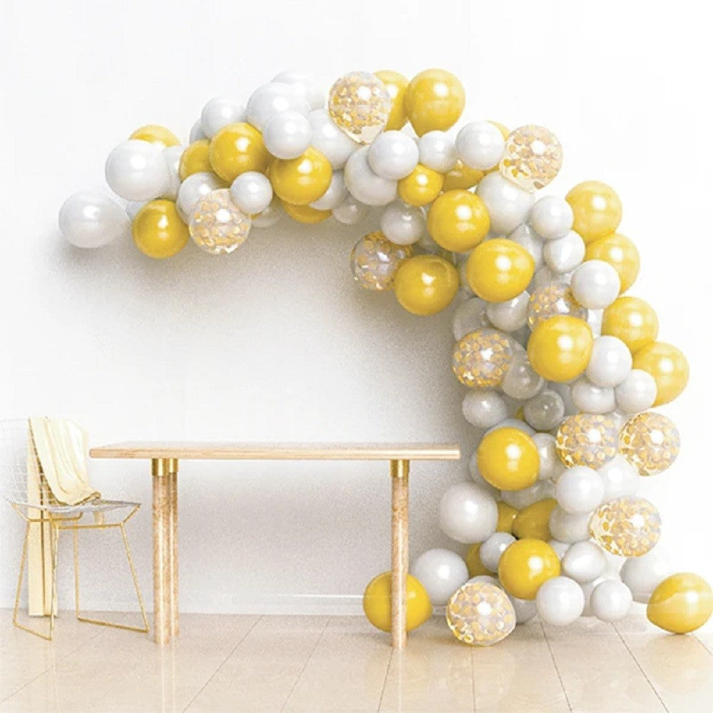 Arco Orgánico de Globos Blanco y Dorado 100 Unidades