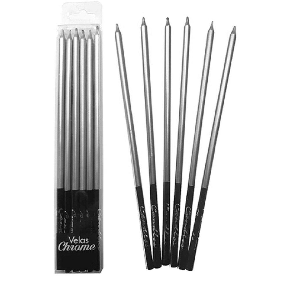 Vela Cromo Metalizada x 6