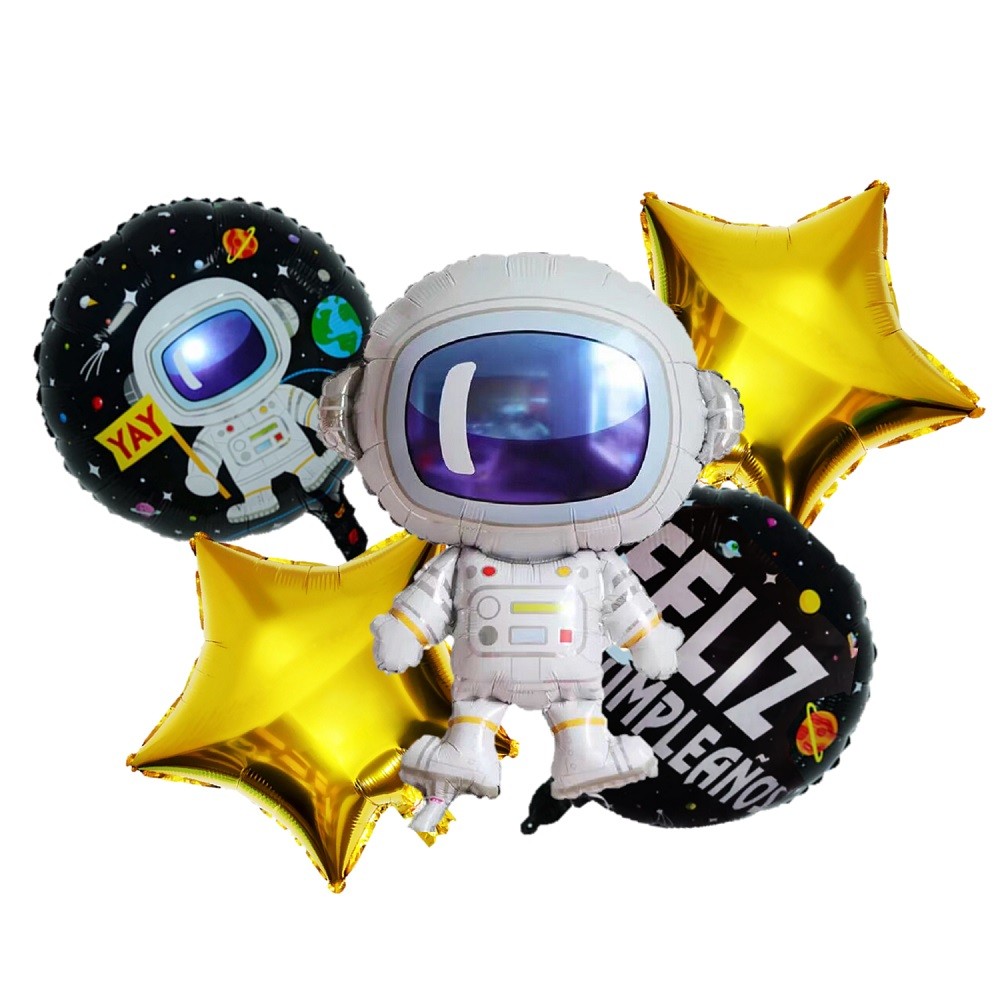 Set 5 Globos Metálicos Astronauta Espacial | Cotillón Activarte