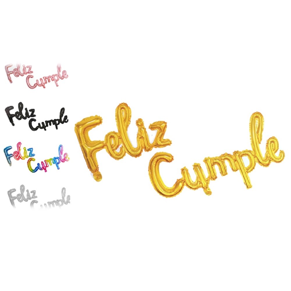 Globo Metálico Feliz Cumple Cursiva Colores