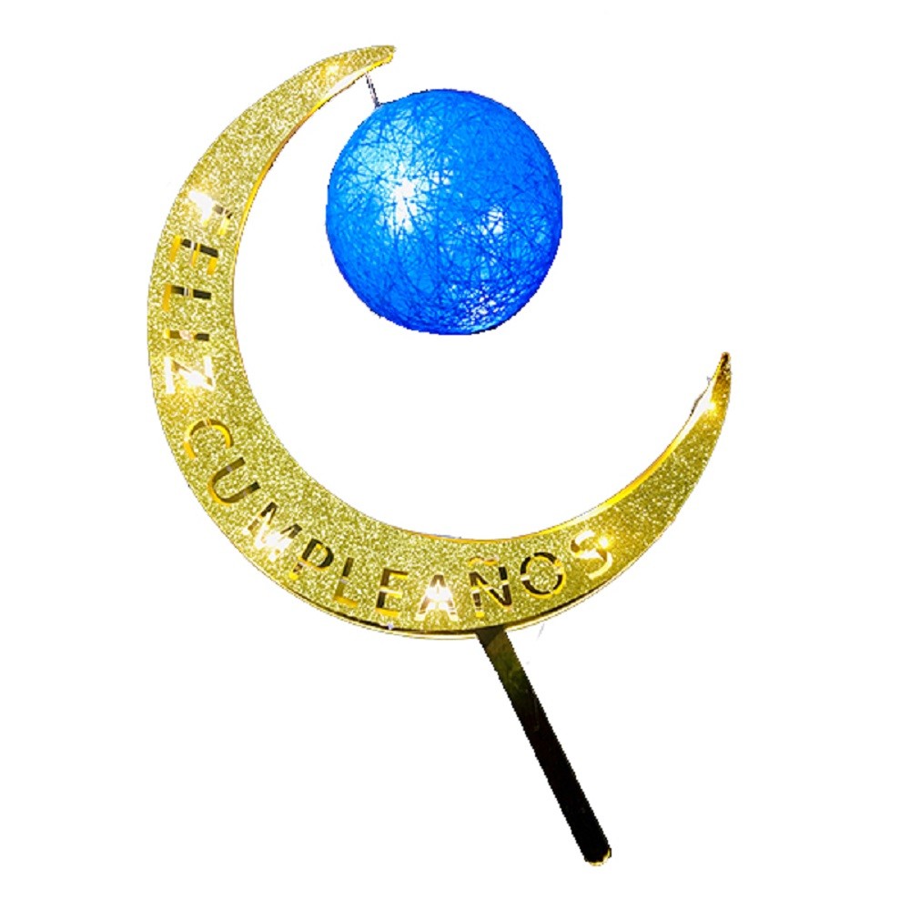 Decoración Topper Torta Luna Led