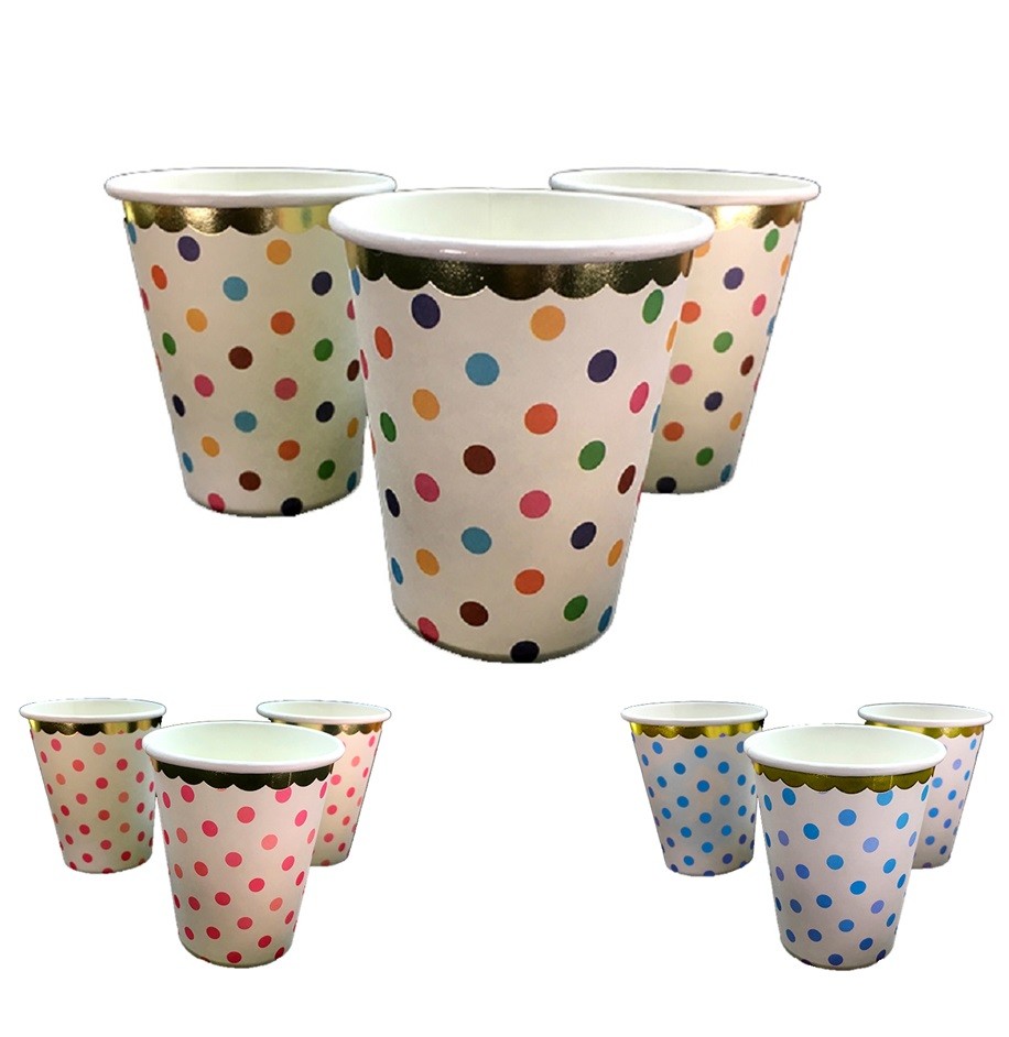 Vaso Diseño Lunares Bordes Dorado x 6
