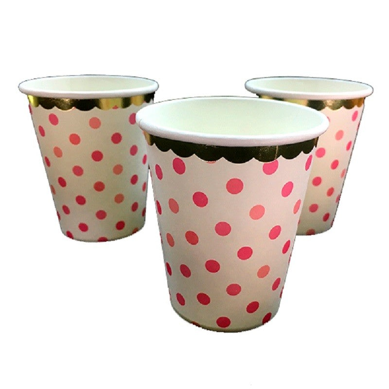 Vaso Diseño Lunares Bordes Dorado x 6