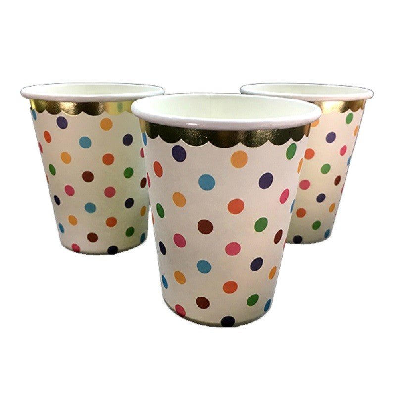 Vaso Diseño Lunares Bordes Dorado x 6