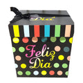 Caja Regalo Feliz Día Negra con Lunares 22 x 22 cm