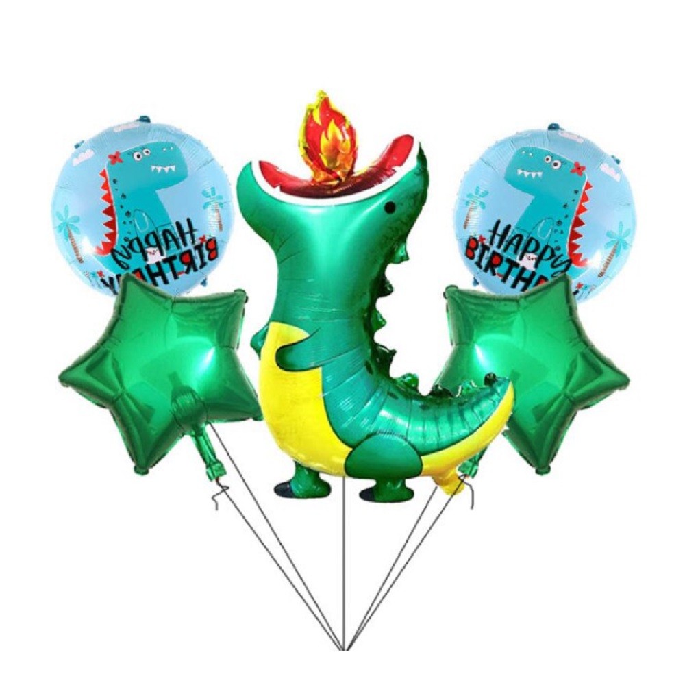 Set Globos Metálico Dinosaurio Fuego