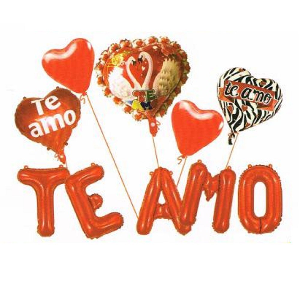 Set Globos Metálico Corazón + Te Amo