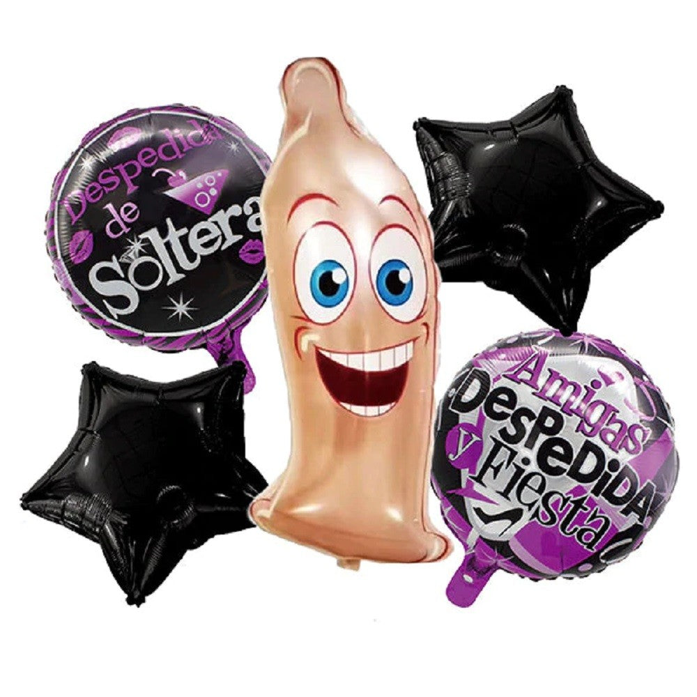 Set 5 Globos Metálico Soltera Condón