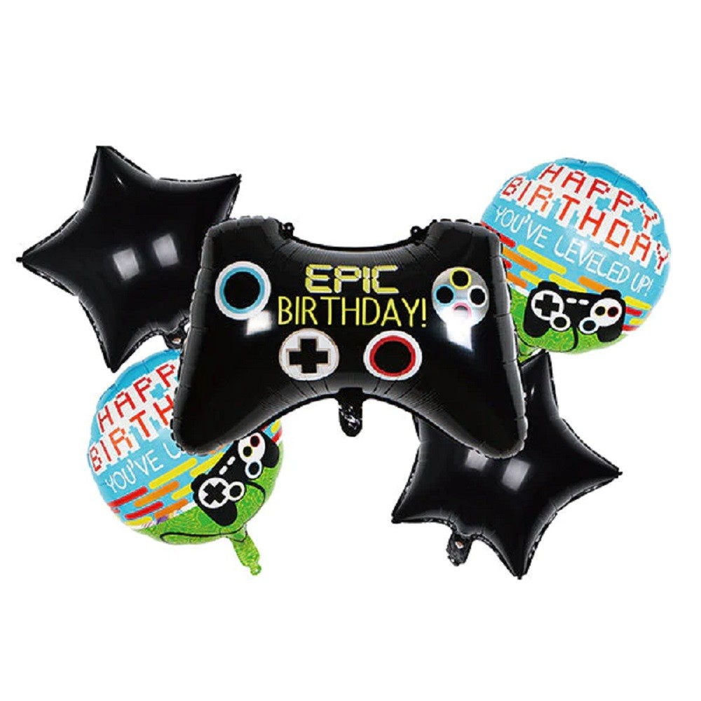 Set 5 Globos Metálicos Gamer Joystick | Decoración Cumpleaños Videojuegos