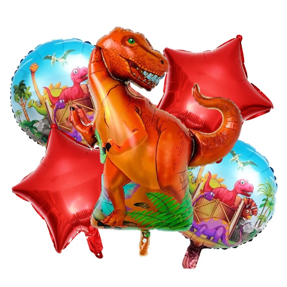 Set Globo Metálico Dinosaurio Trex x 5