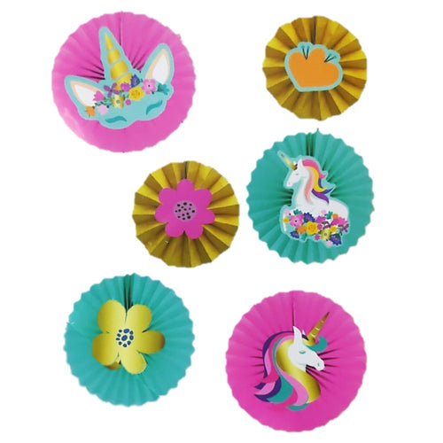 Abanicos Unicornio x 6