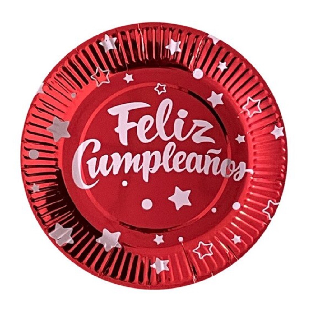 Platos Metalizado Feliz Cumpleaños x 6
