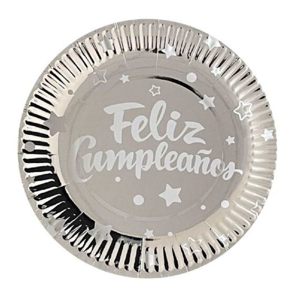 Platos Metalizado Feliz Cumpleaños x 6