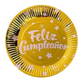 Platos Metalizado Feliz Cumpleaños x 6