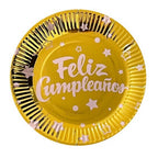 Platos Metalizado Feliz Cumpleaños x 6