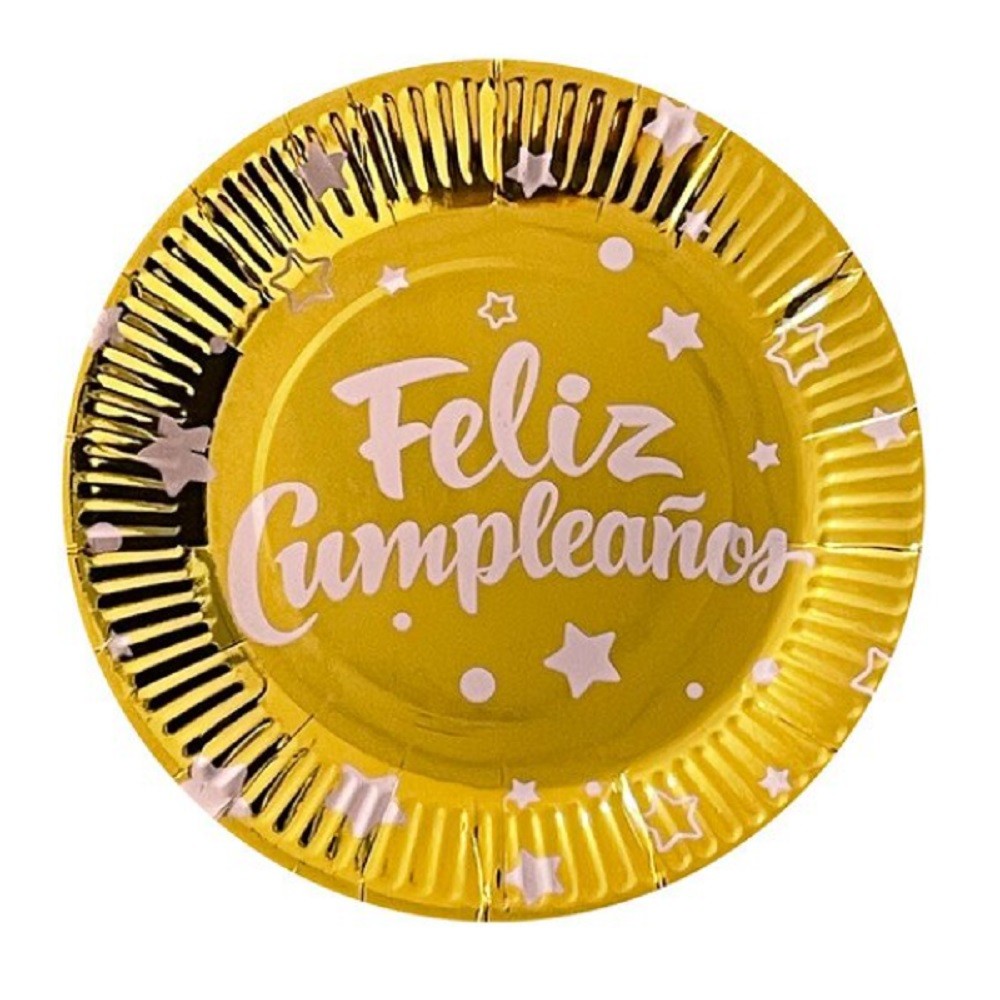 Platos Metalizado Feliz Cumpleaños x 6