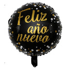 Globo Redondo Feliz Año Nuevo Negro Dorado