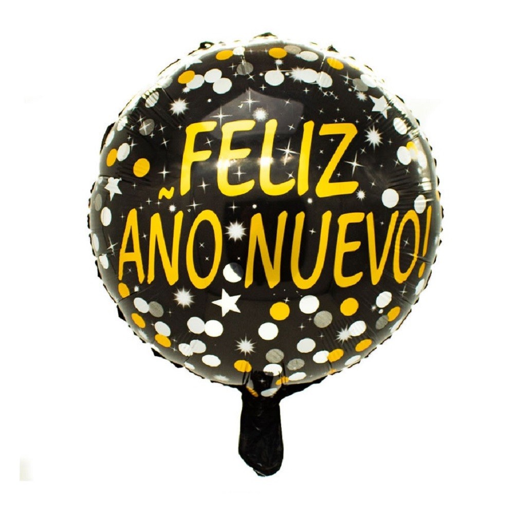 Globo Redondo Feliz Año Nuevo Negro Dorado