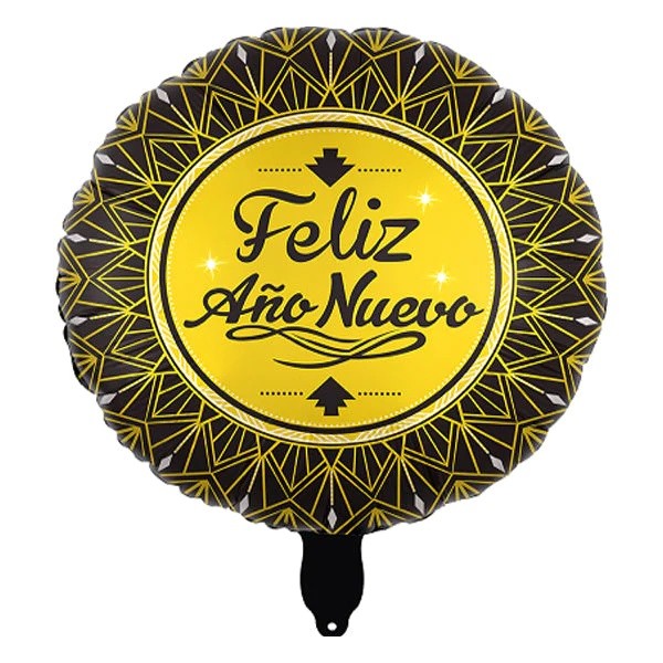 Globo Redondo Feliz Año Nuevo Negro Dorado