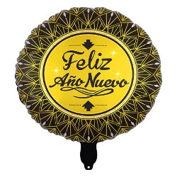 Globo Redondo Feliz Año Nuevo Negro Dorado