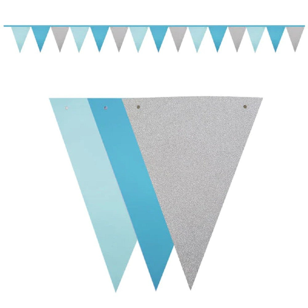Guirnalda Banderines Celeste Plateado