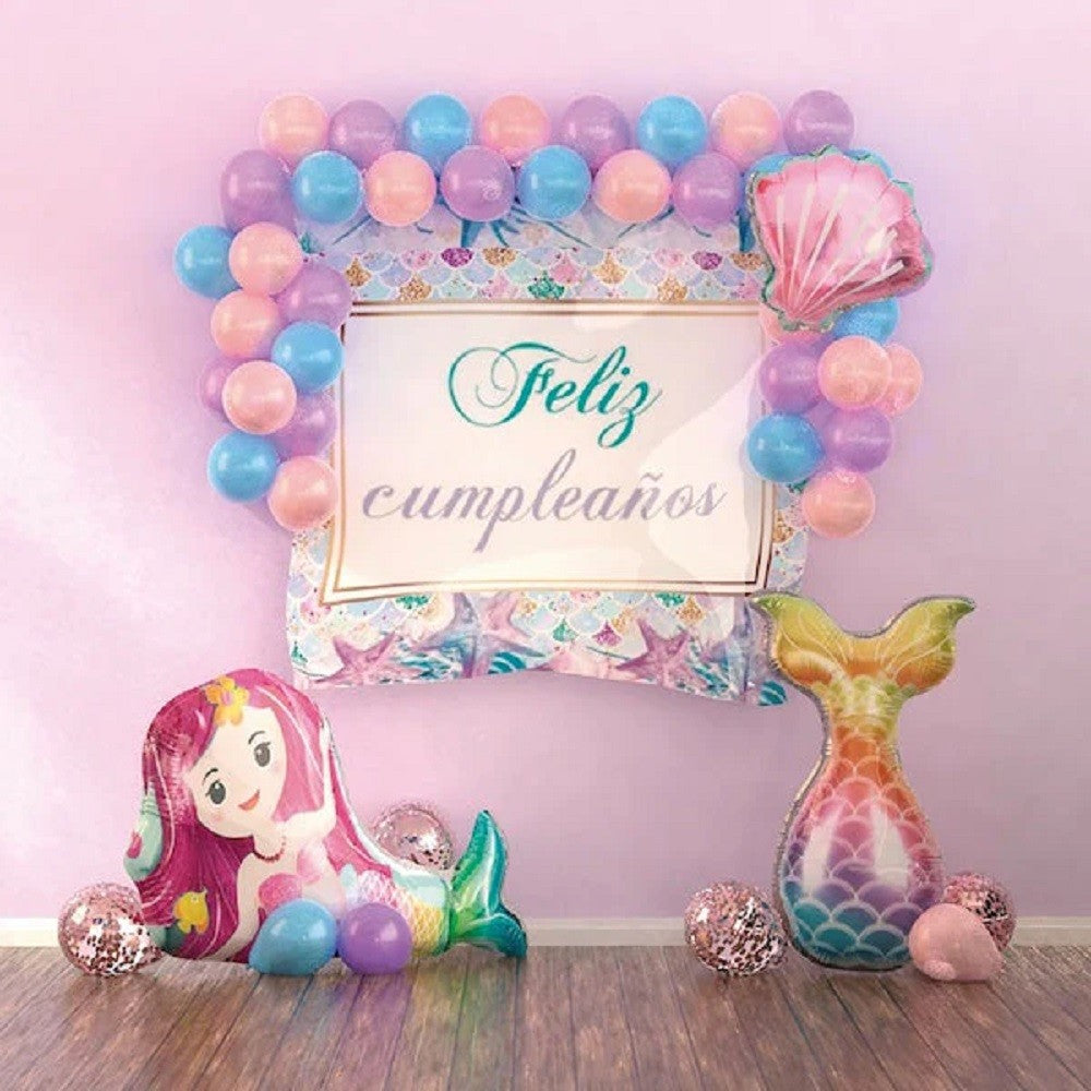 Set Decoración Cumpleaños Sirena con Globos, Fondo y Cola de Sirena