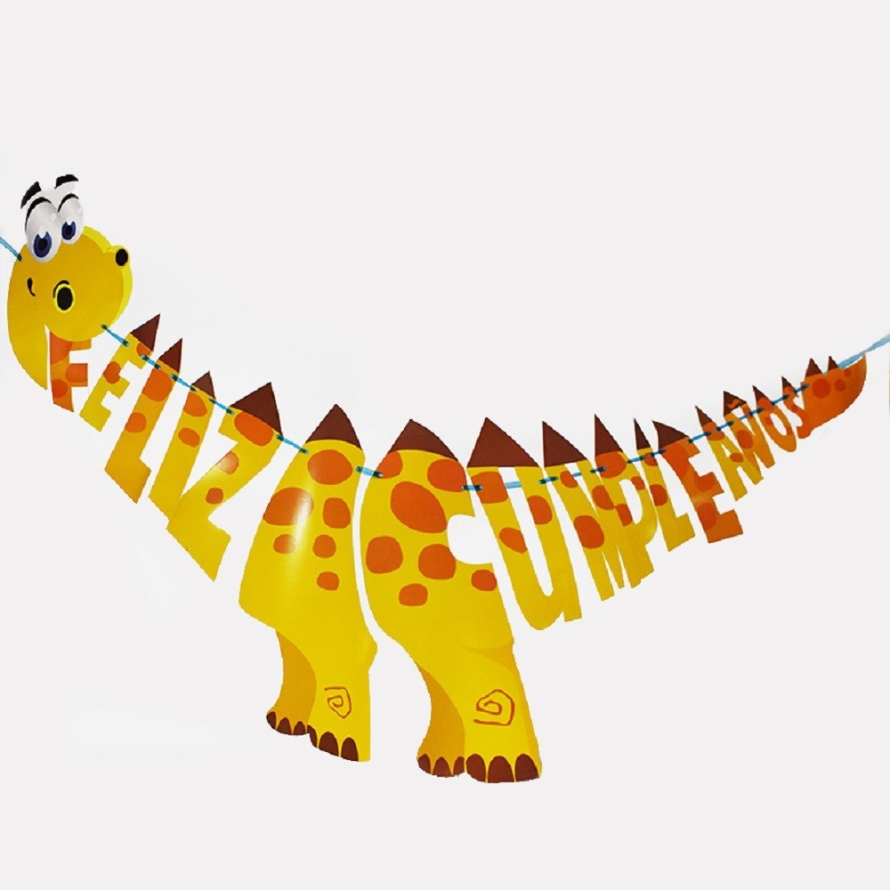 Cartel Feliz Cumpleaños Dinosaurio Peque Amarillo