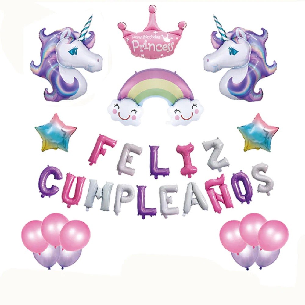 Set Decoración Cumpleaños Unicornio Feliz Cumpleaños | Cotillón Activarte