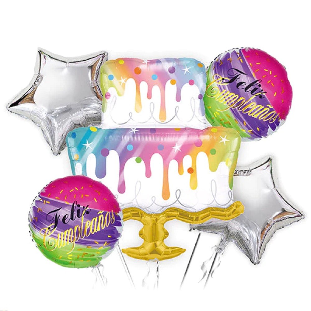 Set Globos Metálicos Feliz Cumpleaños Torta