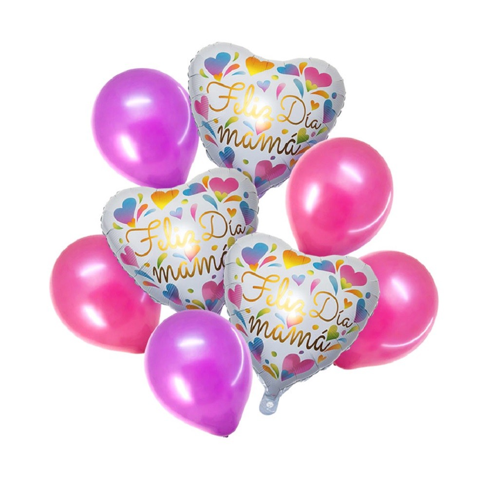 Set 8 Globos Feliz Día Mamá Corazones Arcoiris