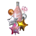 Set Globos Metálicos Botella Champaña y Estrellas | Decoración Cumpleaños