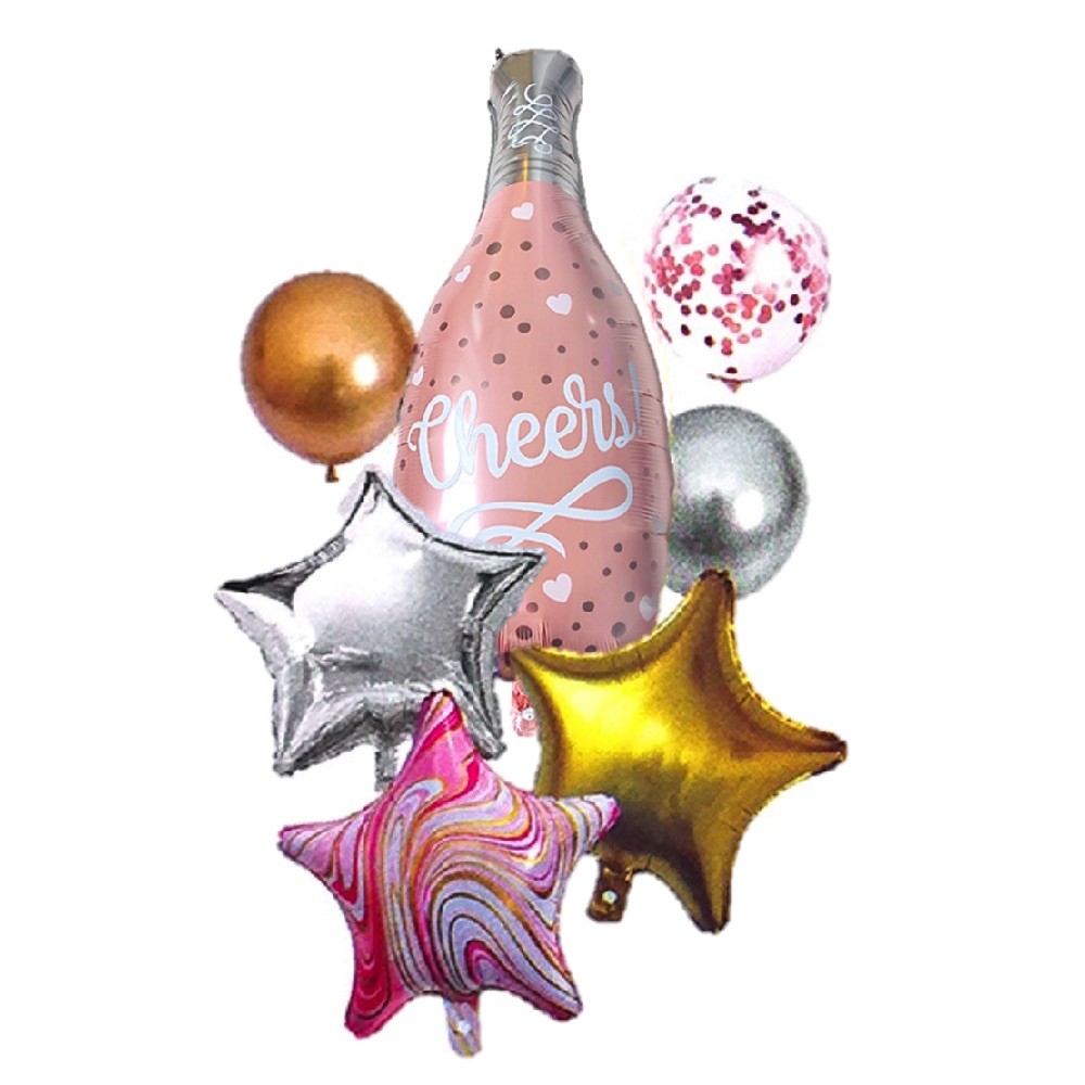 Set Globos Metálicos Botella Champaña y Estrellas | Decoración Cumpleaños