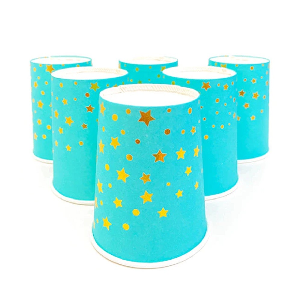 Vasos Calipso Estrellas y Lunares Dorados x 6
