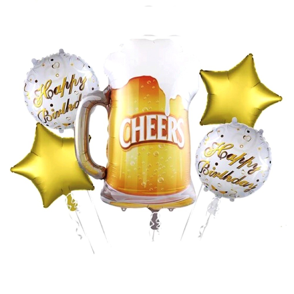 Set 5 Globos Cerveza y Estrellas | Decoración Cumpleaños