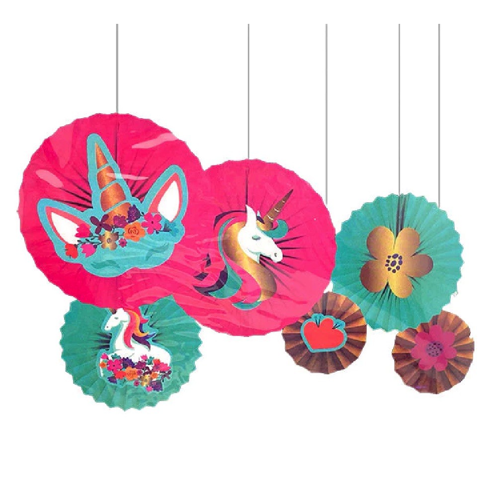 Abanicos Unicornio x 6
