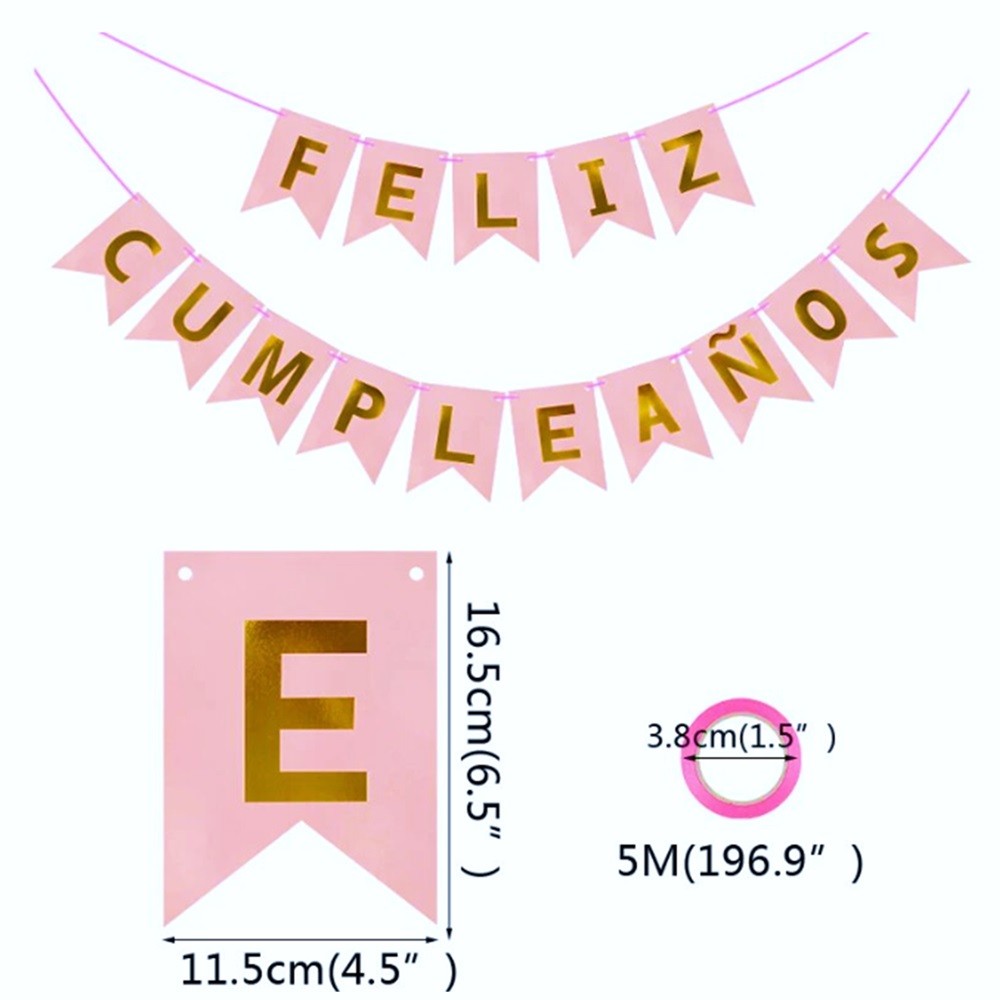 Guirnalda Banderín "Feliz Cumpleaños" Rosado Dorado