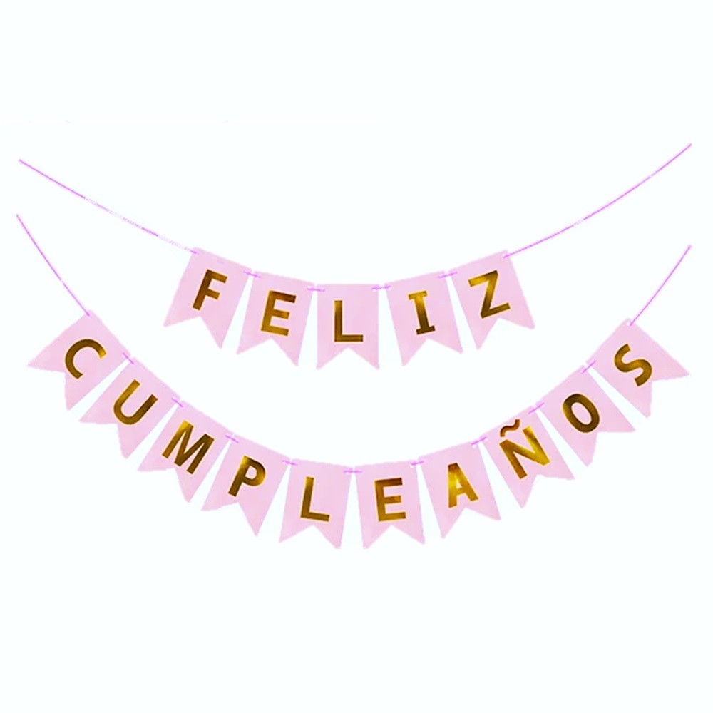 Guirnalda Banderín "Feliz Cumpleaños" Rosado Dorado