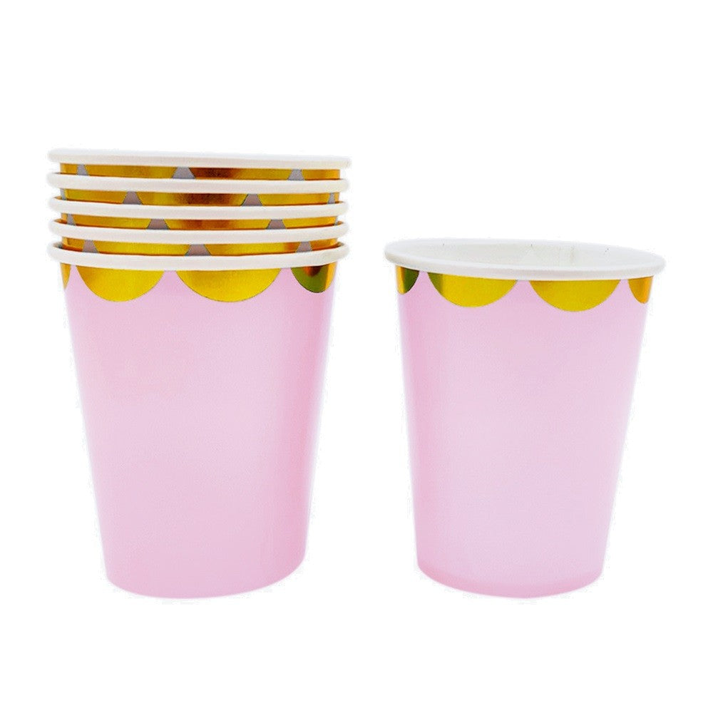 Vasos Pastel Bordes Dorados x 6