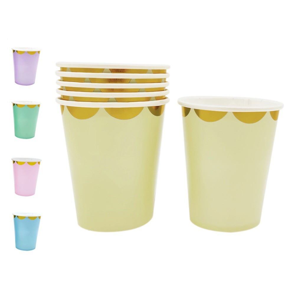 Vasos Pastel Bordes Dorados x 6