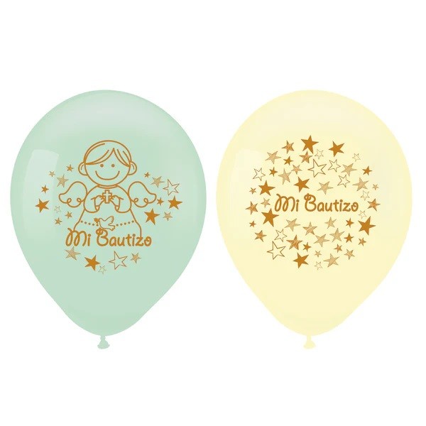 Globos Látex Mi Bautizo Verde Amarillo x 12